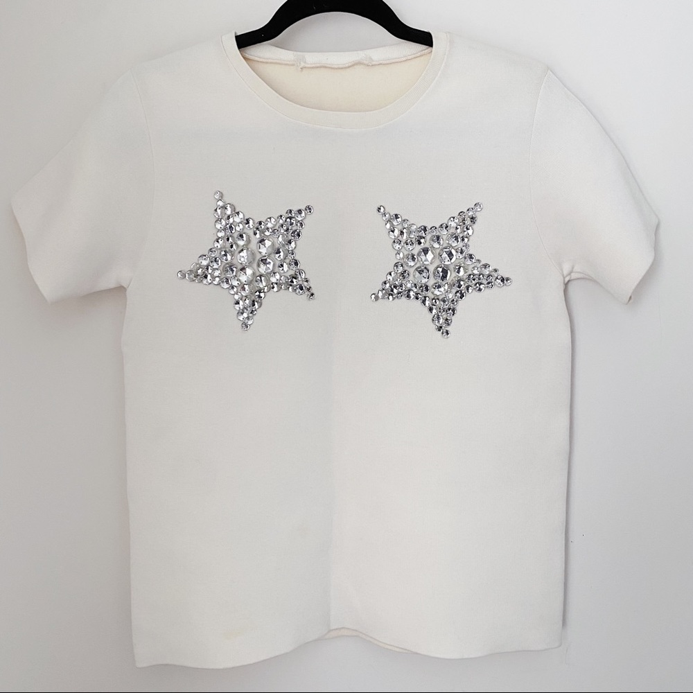Marc Jacobs Collection RTW Rhinestone Faux Crystal Star Wool Knit Tee Top S M